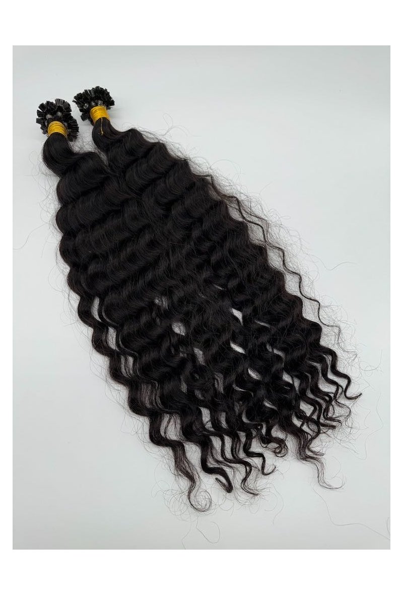 Kératine Extensions de Cheveux Vrais Cheveux Bouclé